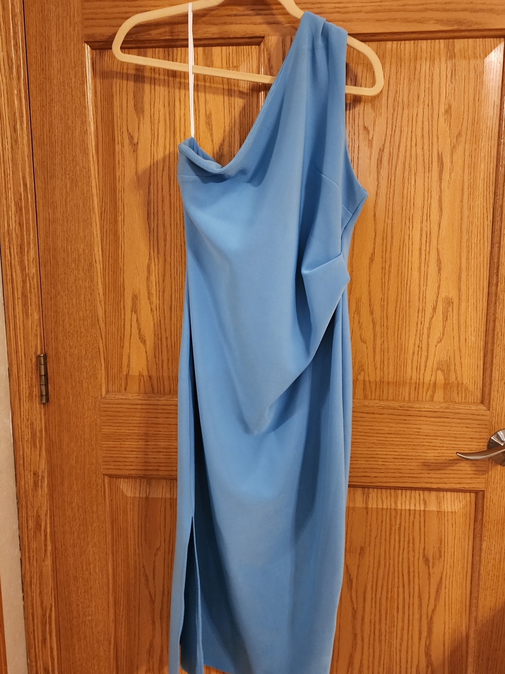 Petal & Pup Powder Blue One-Shoulder Draped Dress